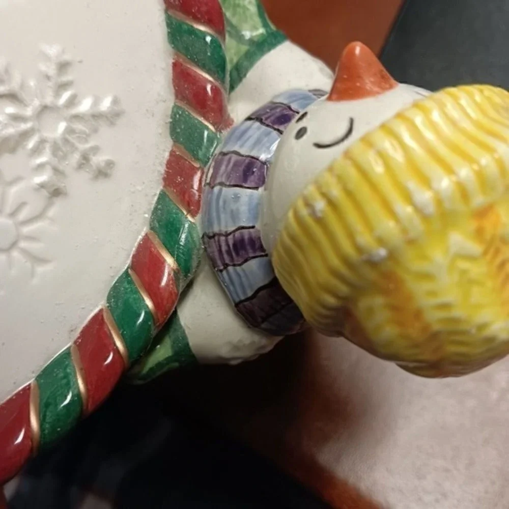 Fitz Floyd Snowman Candle Holder Christmas Ceramic Winter Decor Repaired‎